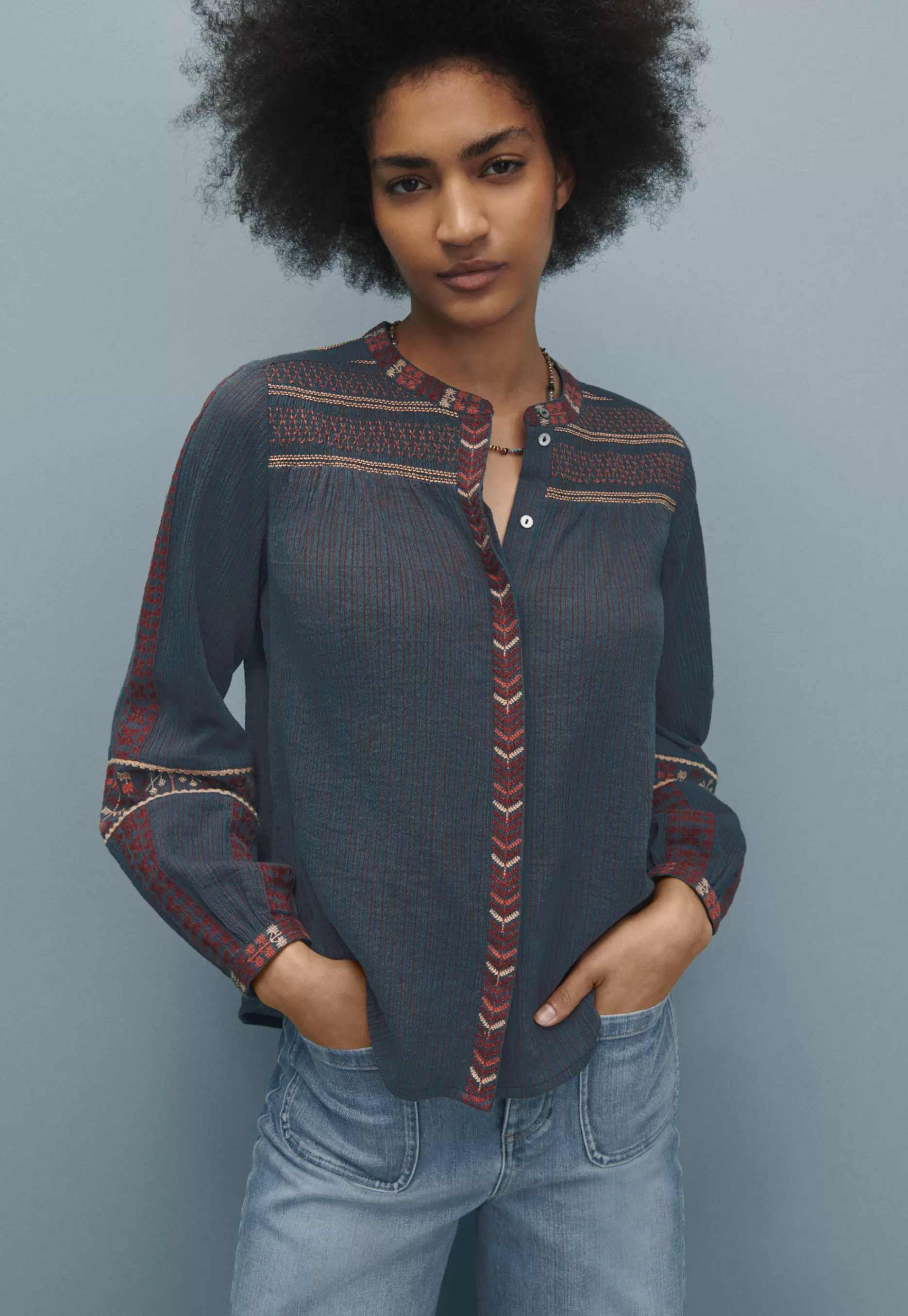 Wrap London Striped Embroidered Blouse*Women Shirts & Tops